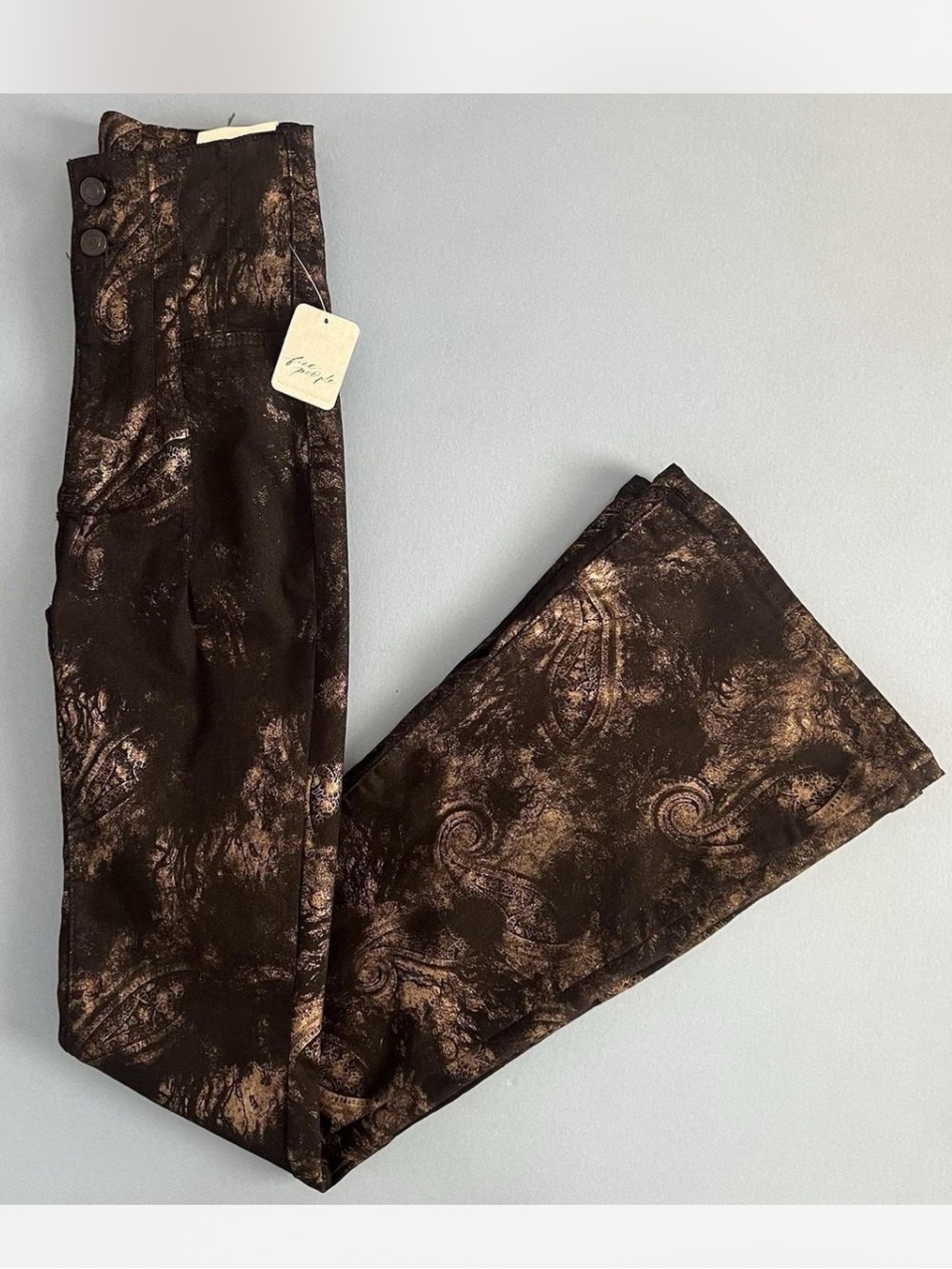 NWT Free People Jayde High Rise Metallic Flare Pants - Picture 9 of 15